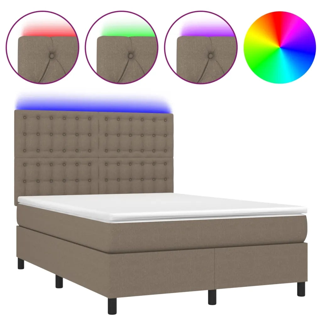Letto a Molle con Materasso e LED Tortora 140x190 cm in Tessuto 3135193