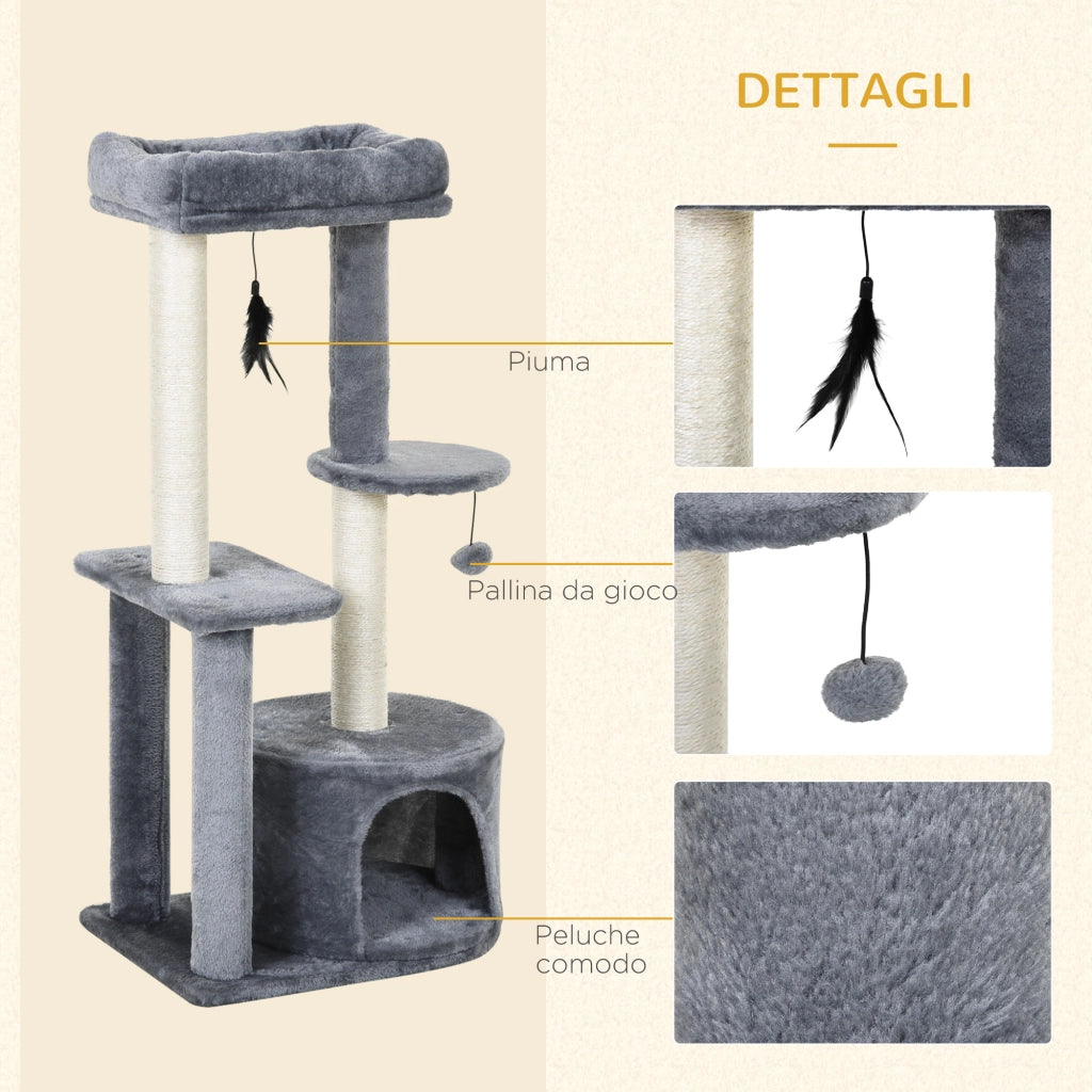 Castello per Gatti con Ripiani e Cuccia ¨C Zephmum ¨C Bianco e Grigio 48x35x100cm