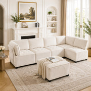 Divano modulare 6 posti in velluto a coste beige; configurabile a U; L o letto