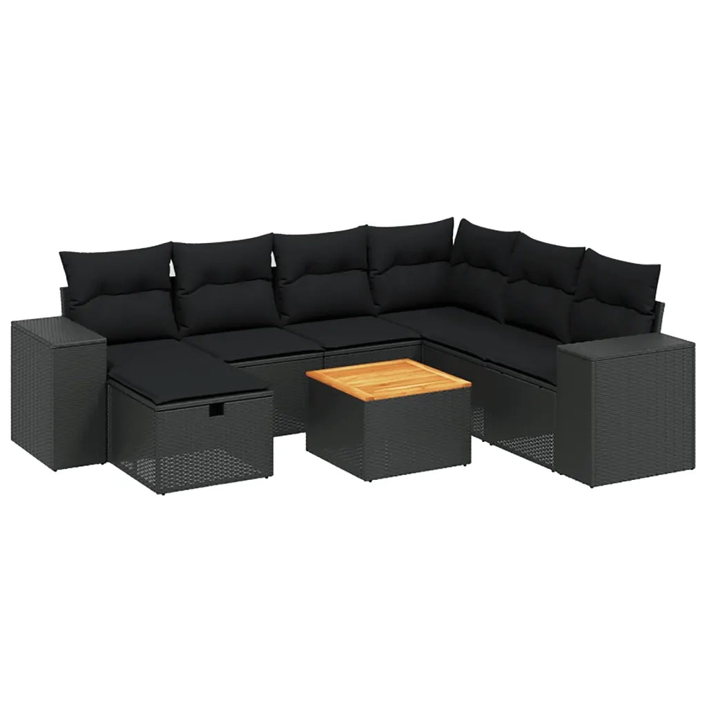 Set Divani da Giardino con Cuscini 8 pz Nero in Polyrattan