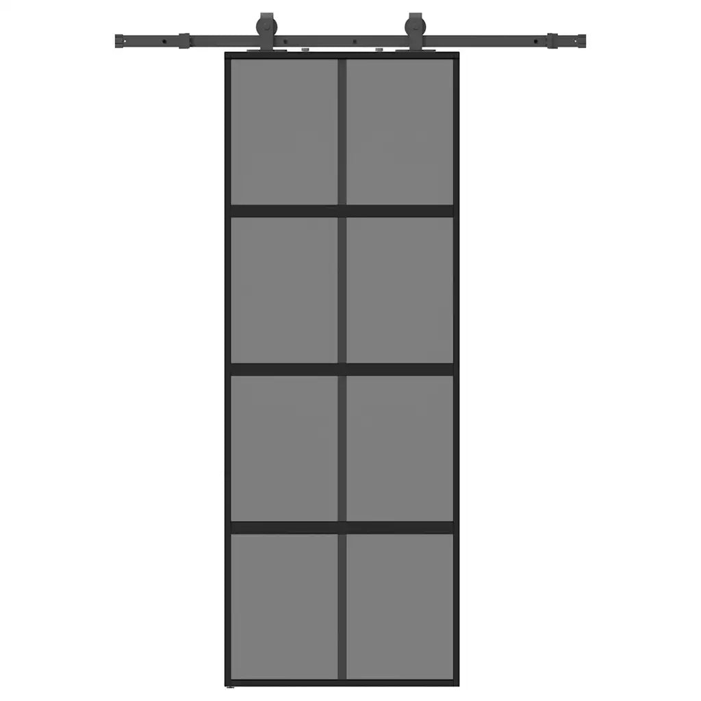 Porta Scorrevole Set Ferramenta Nera 76x205 cm Vetro Temperato 3375919