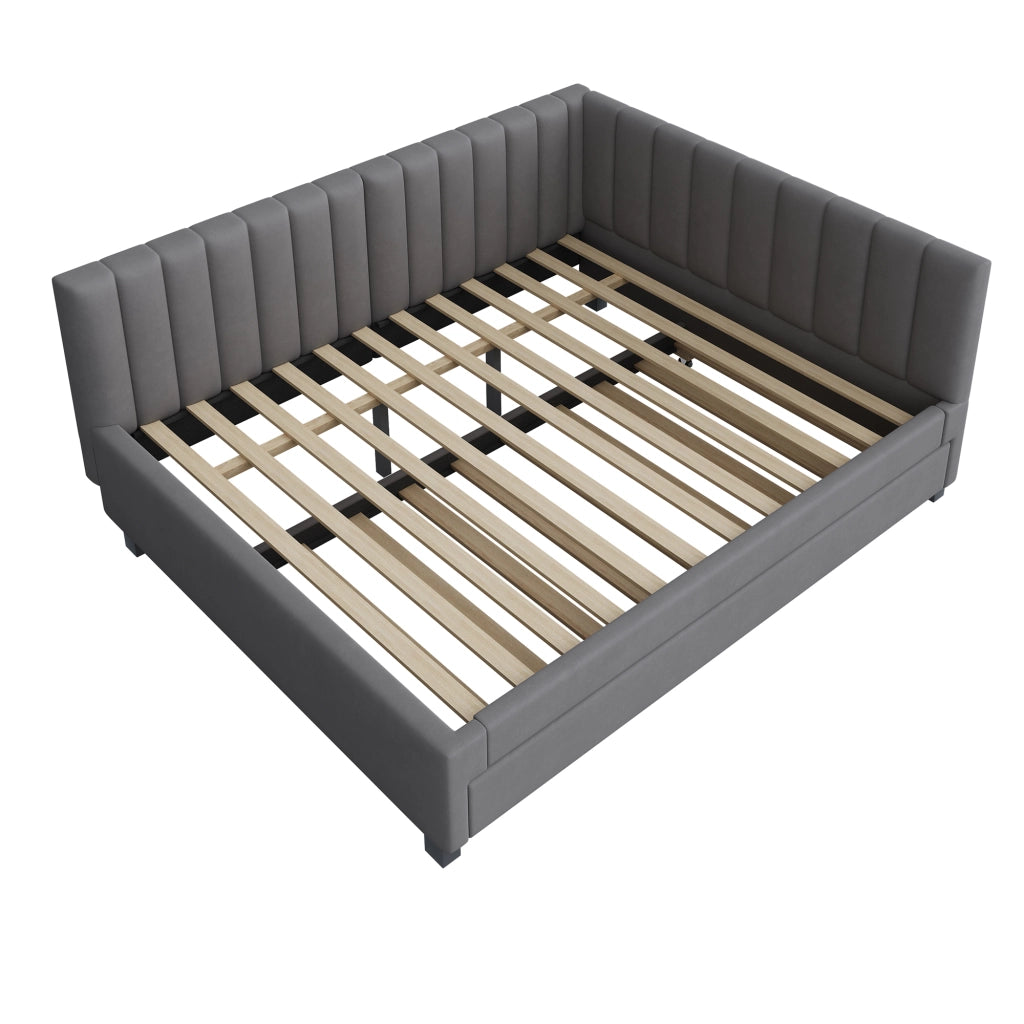 OKWISH Letto a Divano 140×200 cm, Letto Singolo con Letto Estraibile, Testiera Imbottita e Doghe, senza Materasso, Velluto Grigio