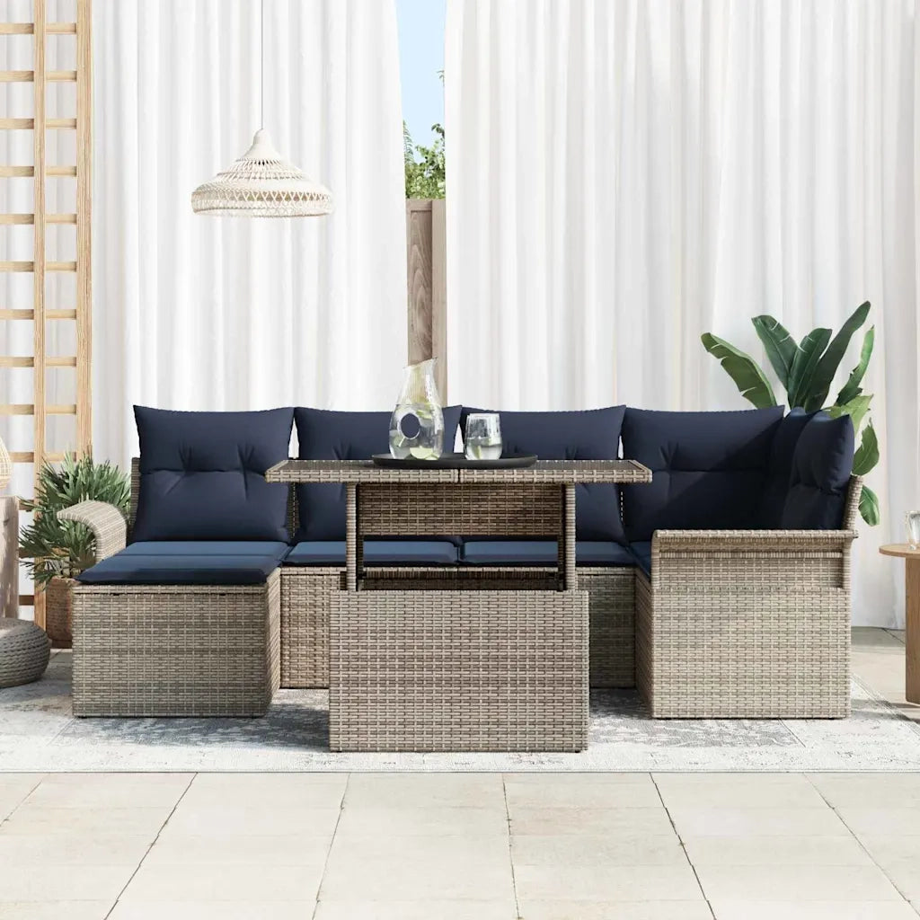Set Divano da Giardino con cuscino 7 pcs Grigio polyrattan 3348321