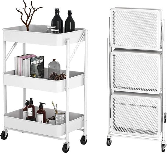 Carrello per verdure pieghevole - Multifunzionale - Servizio con 3 livelli di stoccaggio - Casa Bagno Sala Cucina Terrazza Fai da Te