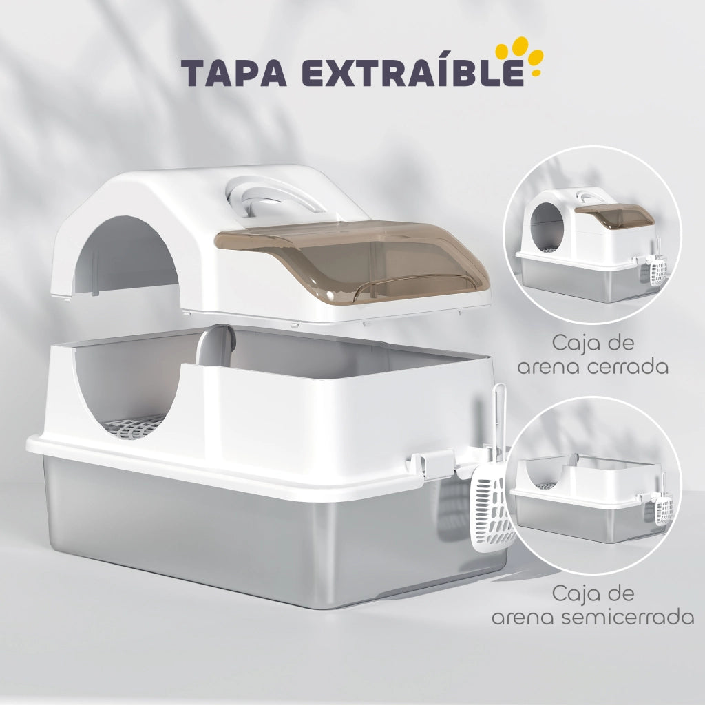 Arenero per Gatti Coperto con Bandeja in Acciaio Inossidabile ¨C Zephmum ¨C Bianco