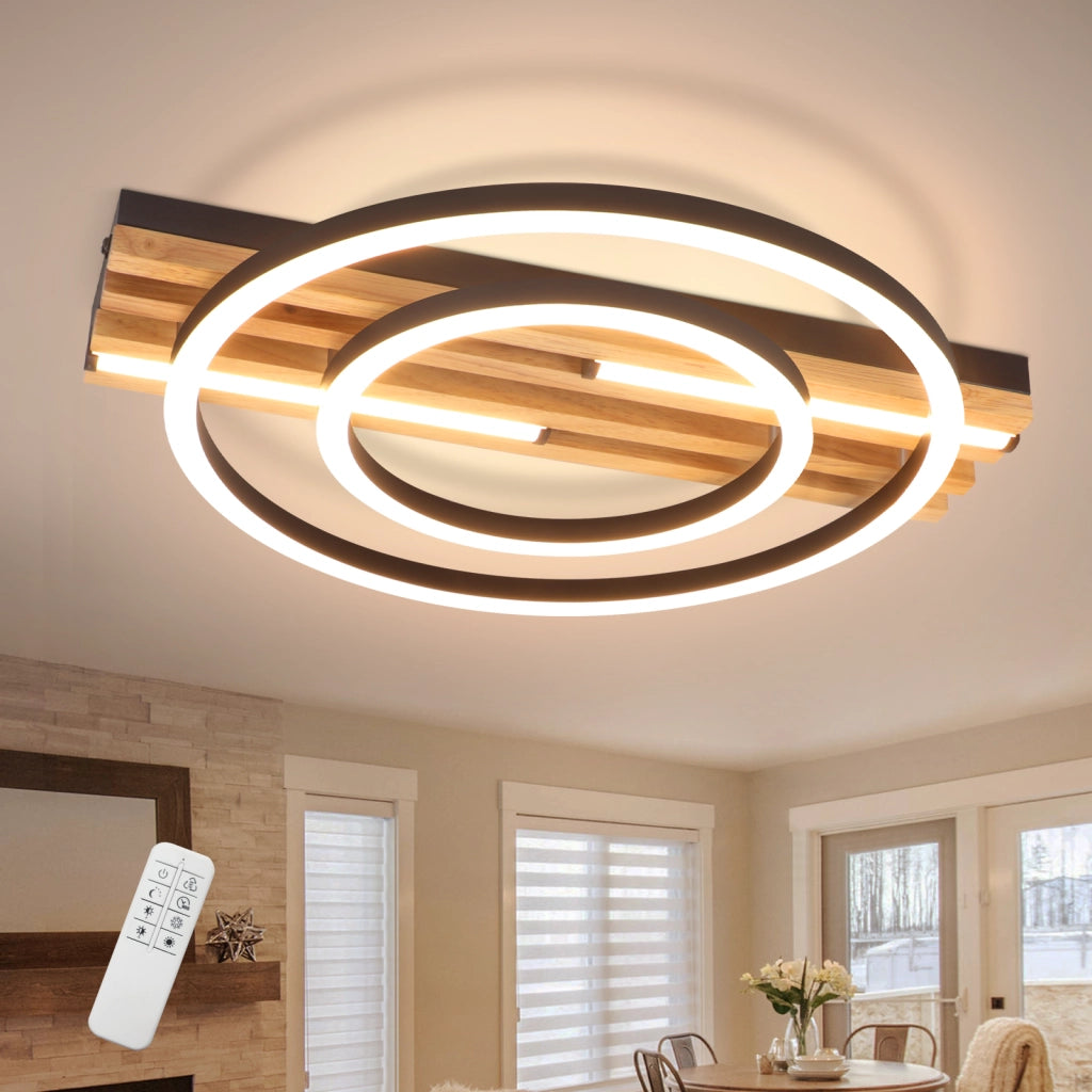 ZMH Plafoniera LED moderna 34W 38cm con 2 anelli e telecomando ideale per soggiorno camera da letto cucina
