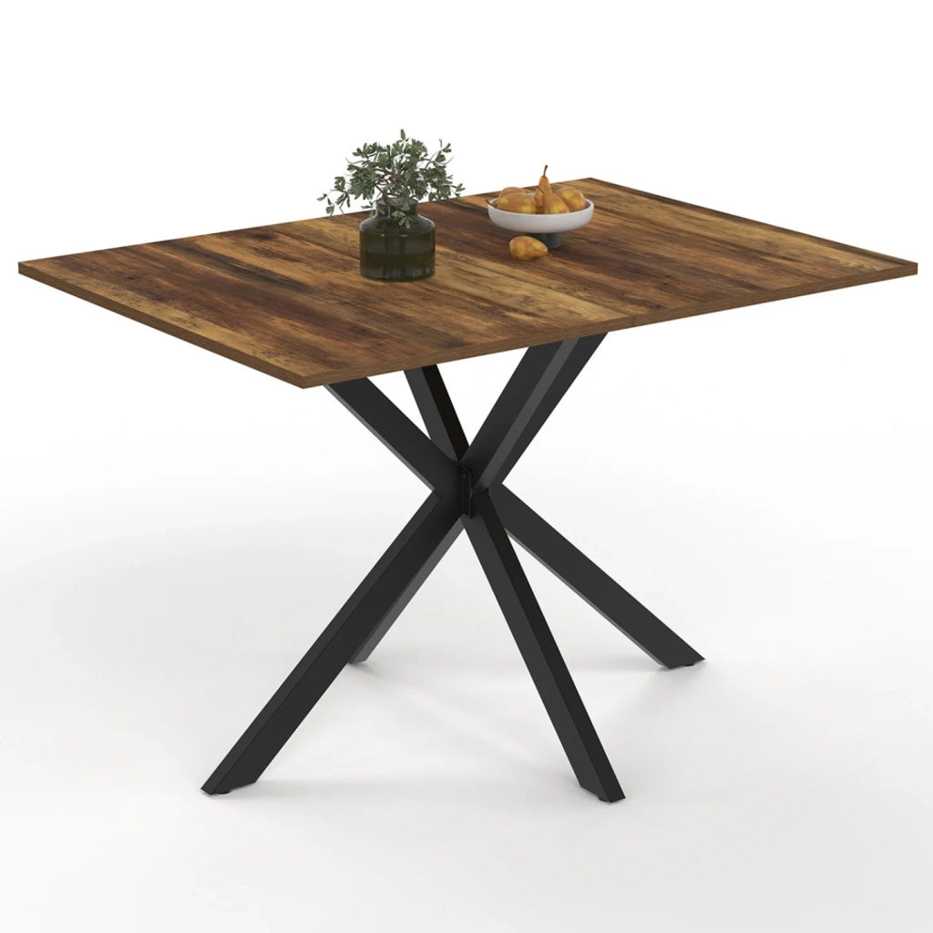 IDMarket - Tavolo da pranzo rettangolare ALIX per 6 persone con gamba a ragno nera e piano in legno scuro HAWKINS 110 cm