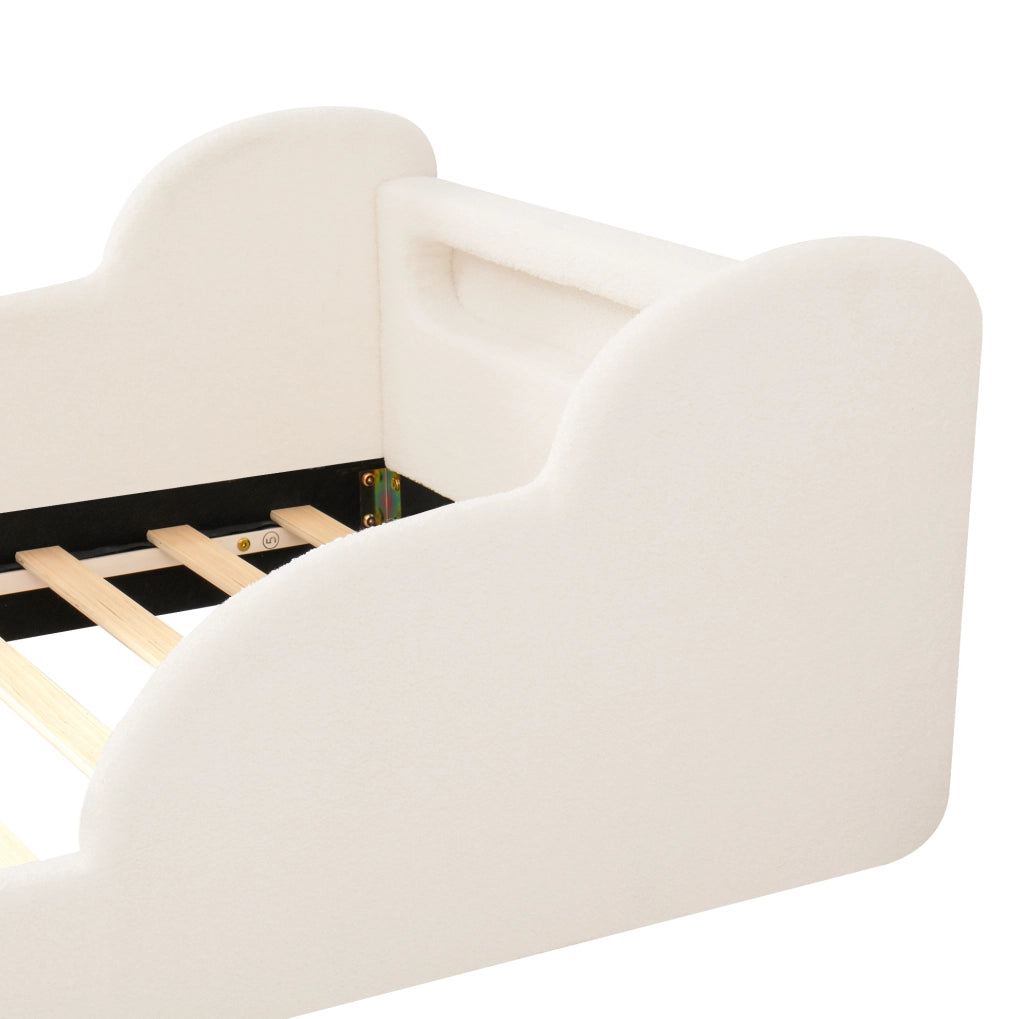Letto per bambini 90x200 cm con sponde imbottite; luce notturna e USB C; bouclé beige