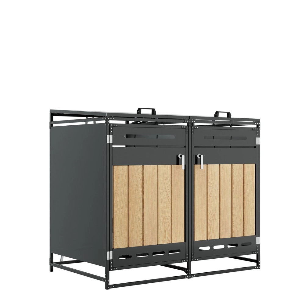 Armadietto da Giardino con Serratura e Coperchio Idraulico ¨C Xylo ¨C Effetto Legno, Metallo