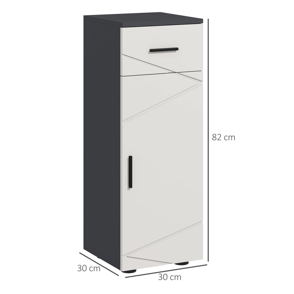 Mobiletto Bagno con Cassetto e Armadietto ¨C zephmum ¨C Grigio, 30x30x82 cm