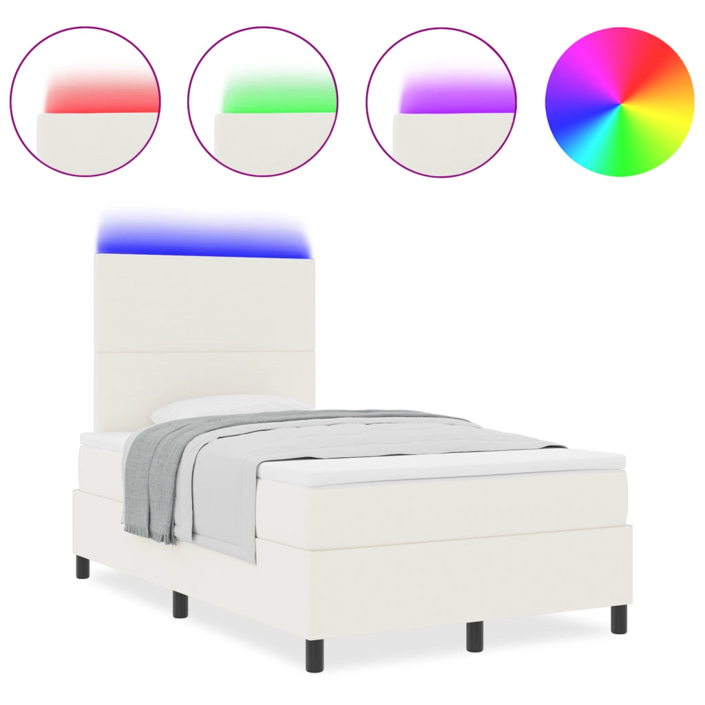 Letto Box Spring con Materasso e Luce LED Crema 120x200 cm Tessuto Corduroy