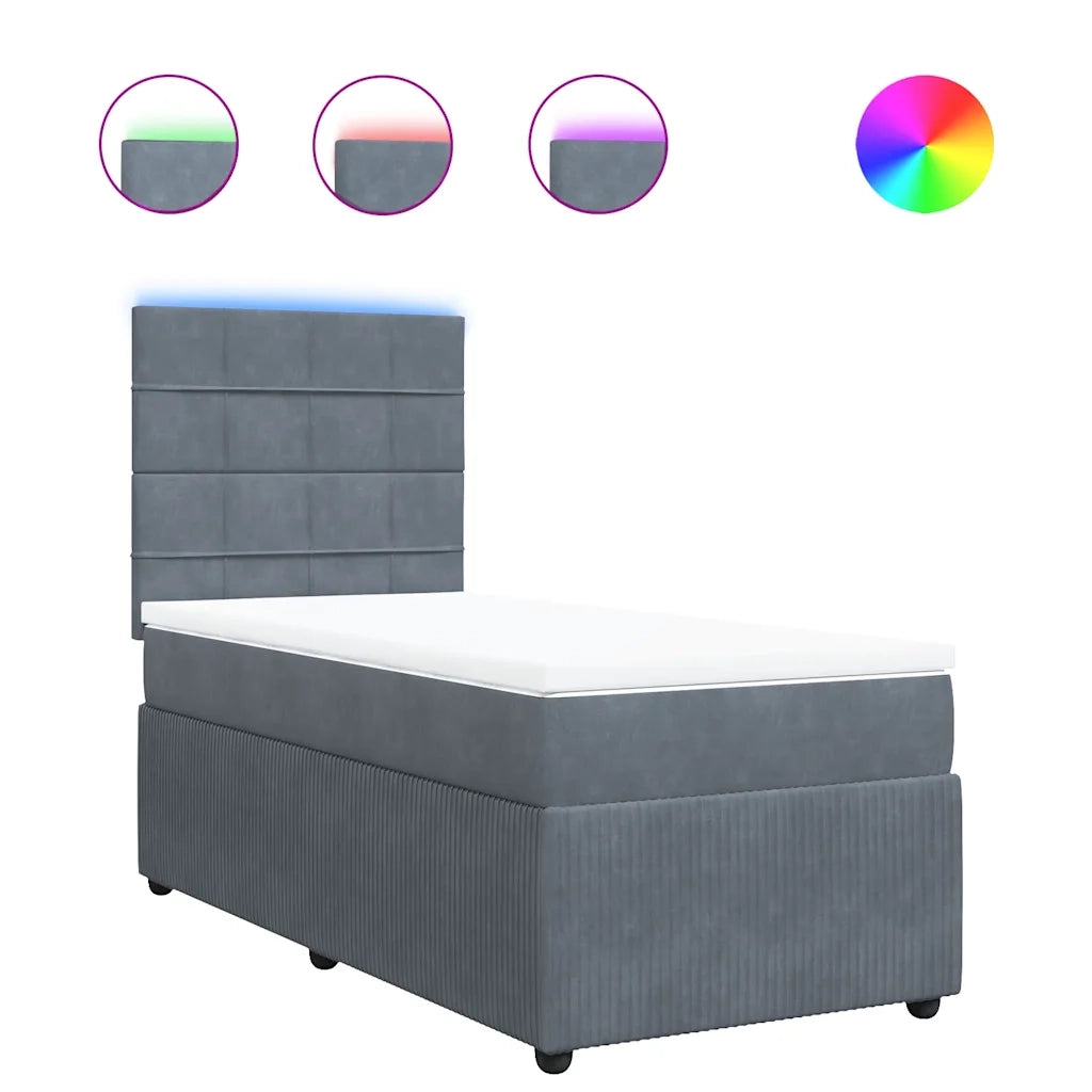 Giroletto a Molle con Materasso Grigio Scuro 90x190 cm Velluto