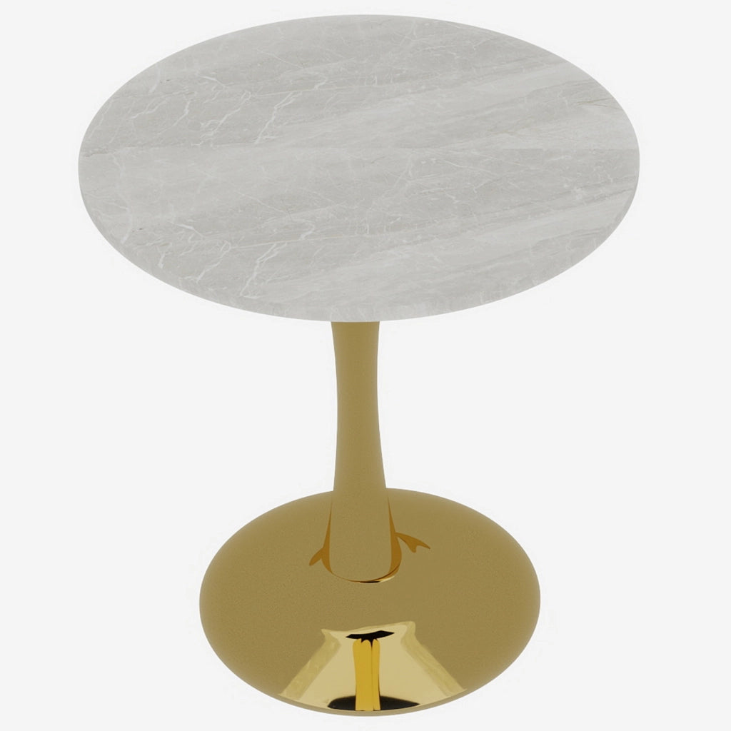Tavolino rotondo moderno 77;5 x 77;5 cm in marmo artificiale; oro e bianco