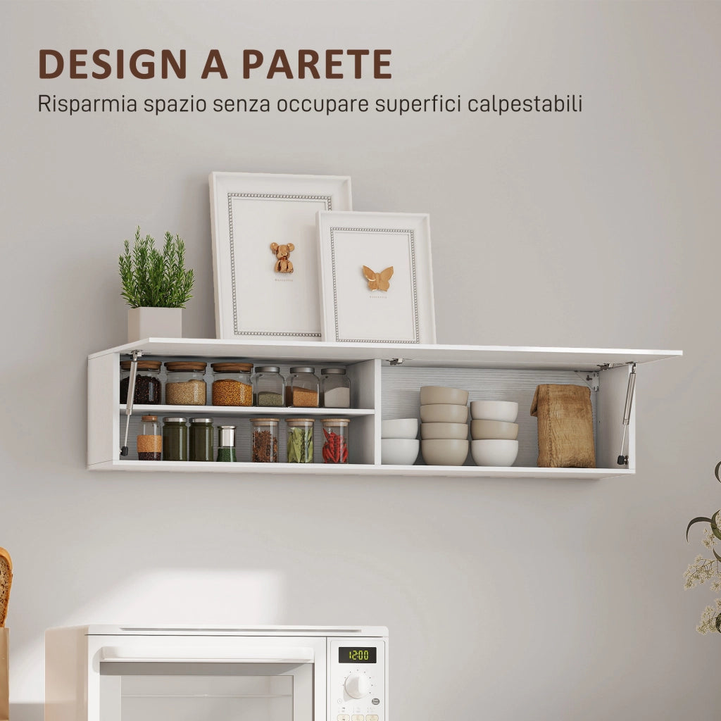 Mobile Bagno a Parete 120x23x30 cm con Anta Ammortizzata 2 Scomparti e Mensola Regolabile in MDF Bianco