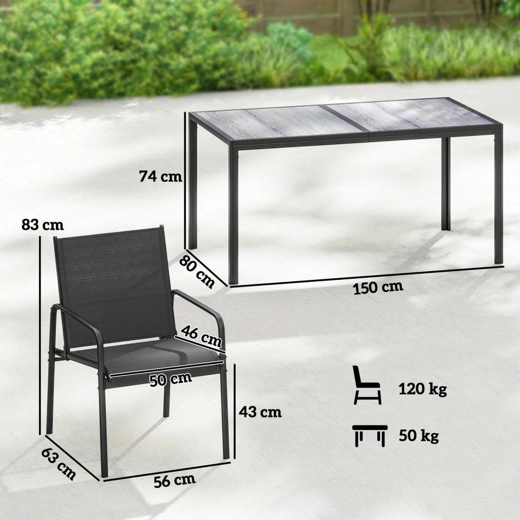 Set Giardino Sedia e Tavolo 6 Posti ¨C zephmum ¨C Legno e Acciaio Nero 150x80cm