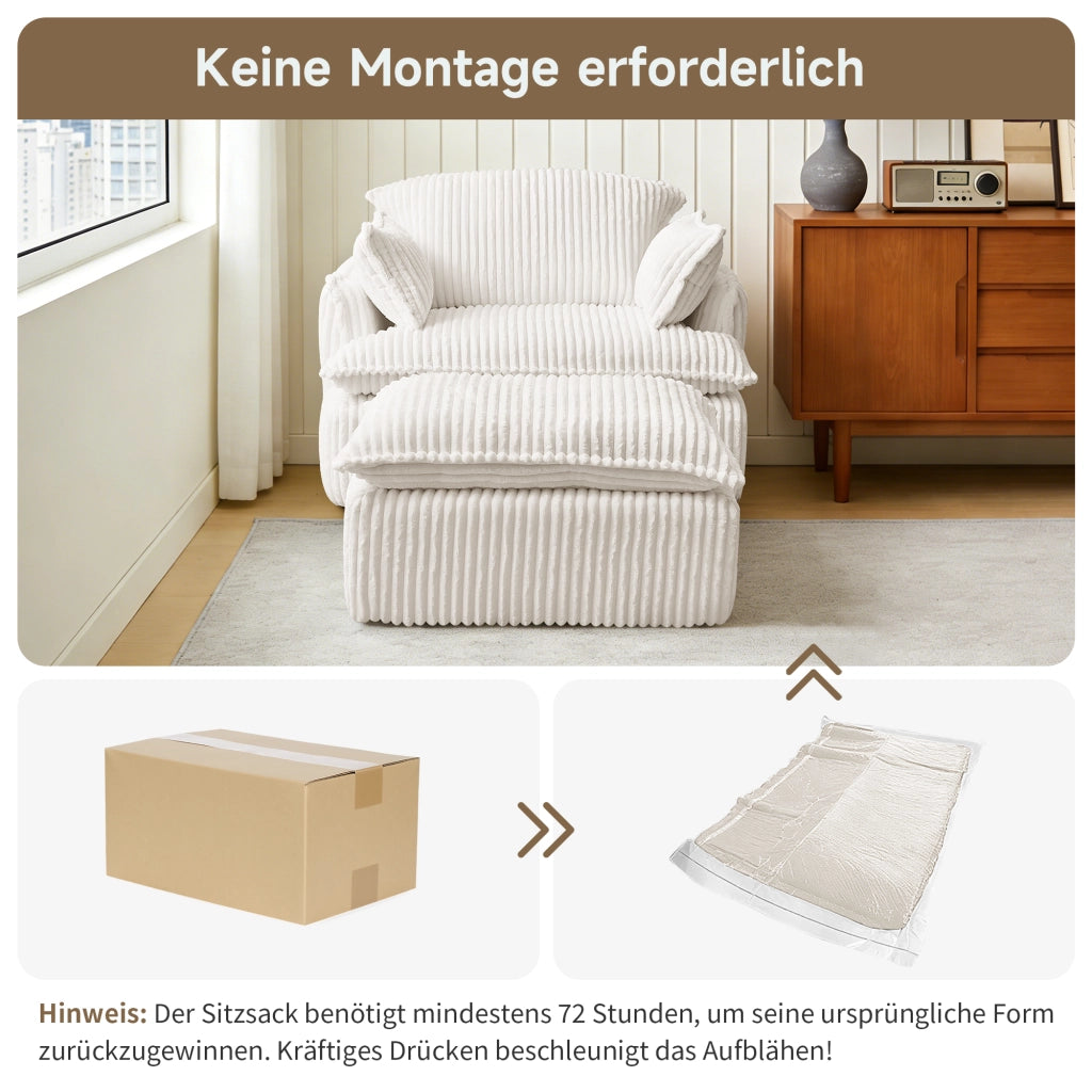 Fauteuil con pouf compatto in tessuto flanella con design compresso, comfort quotidiano e stile moderno beige