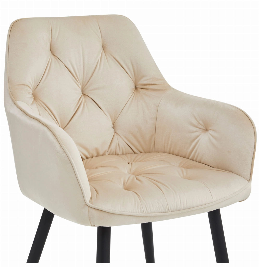 Sedie da pranzo Valora LUKK - Velluto beige con gambe nere x2