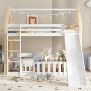 Etagenbett con scivolo bambini pino MDF compensato 90x200 cm
