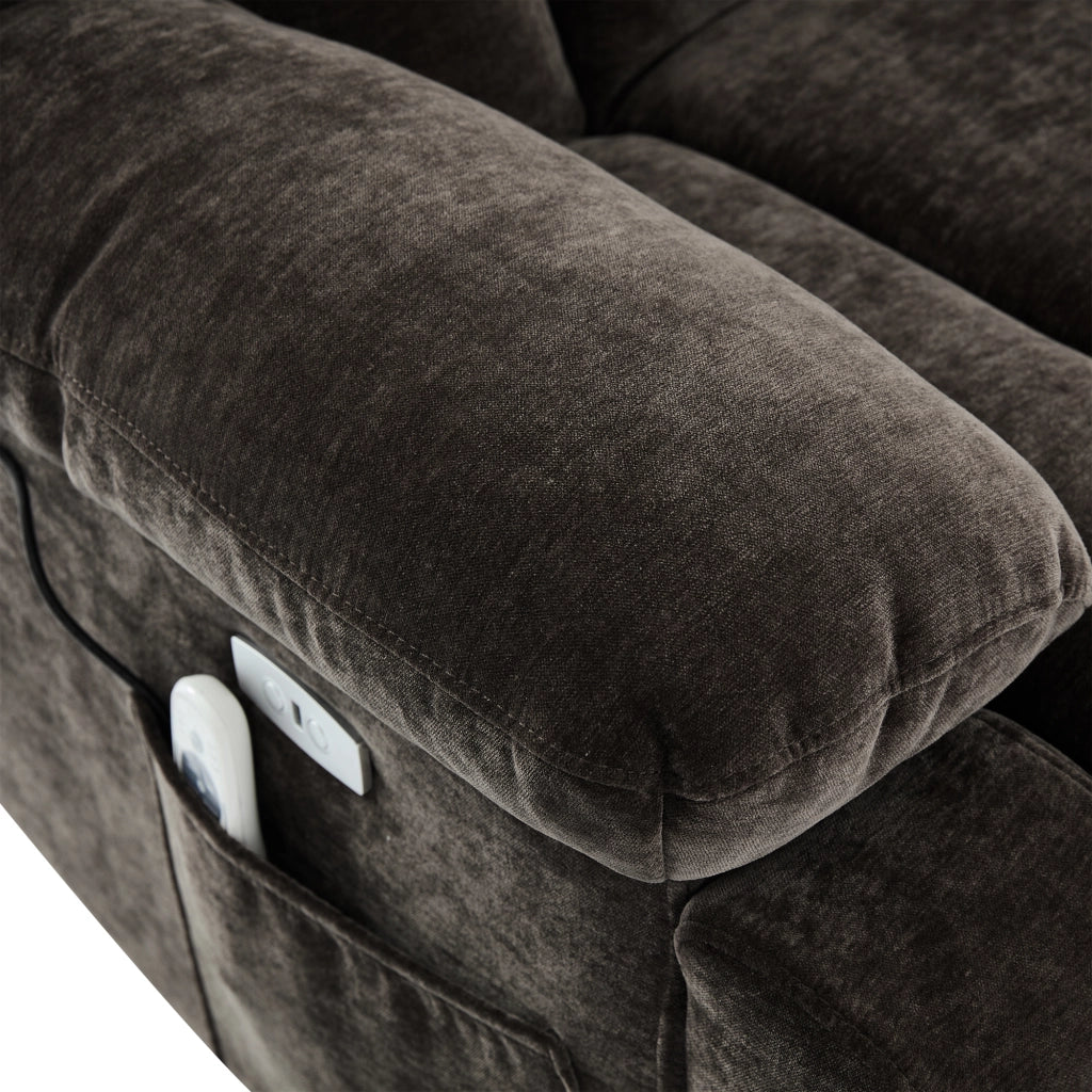 Poltrona relax elettrica reclinabile con massaggio, riscaldamento, USB e tasche laterali, in tessuto, marrone