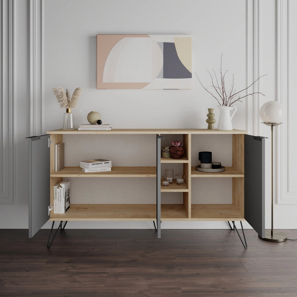 Credenza in legno "Clara" - 142 x 36 x 83 cm - Grigio antracite