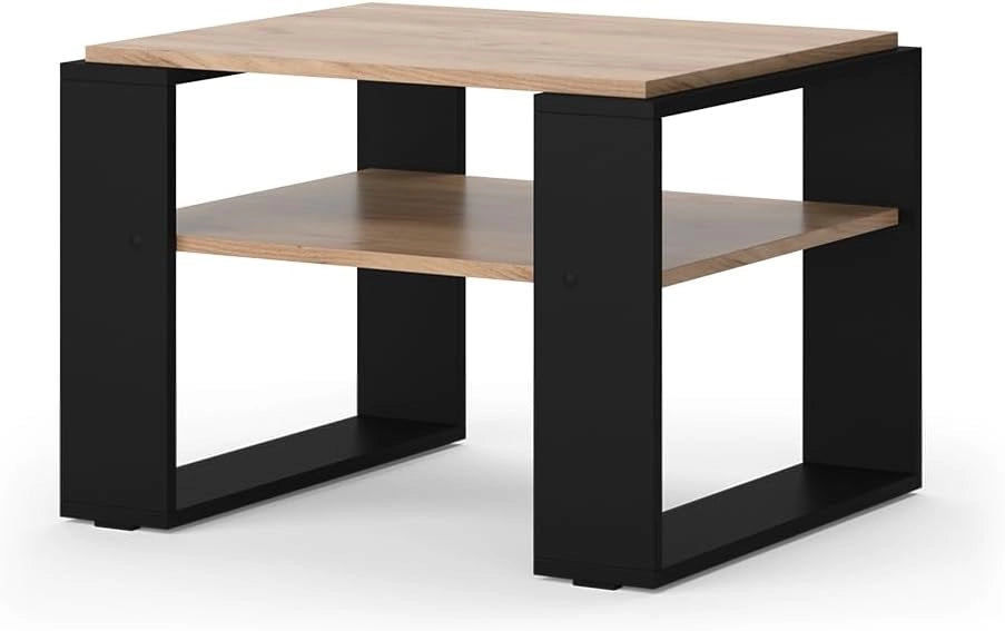 Tavolino da salotto Helm, Legno antico, 65.6 x 55.8 cm con ripiano, adatto per riporre riviste e telecomandi
