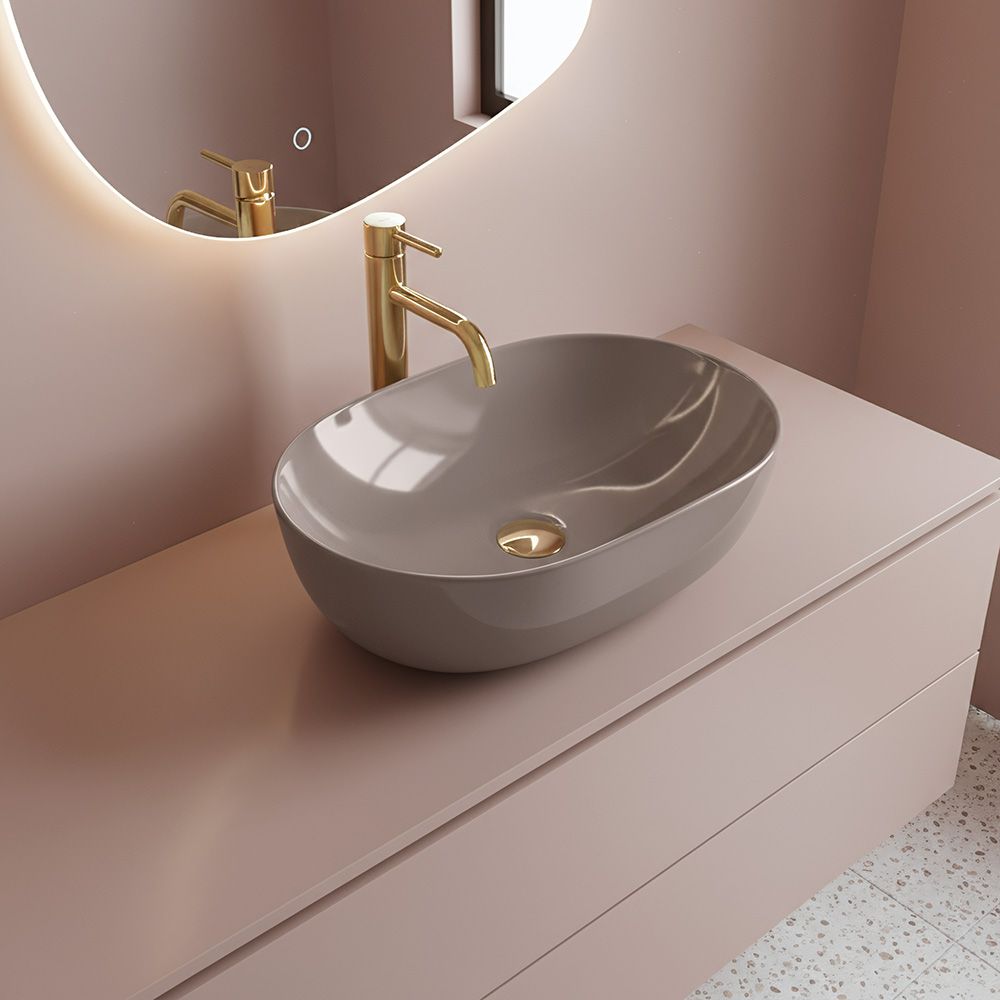 Lavabo Da Appoggio Rea Lisa Beige Shiny