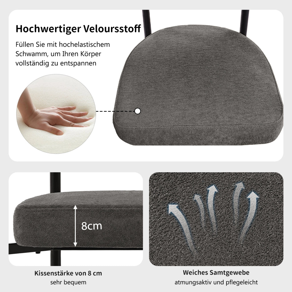 Sedia da pranzo imbottita schienale ergonomico tessuto scamosciato ferro Grigio scuro