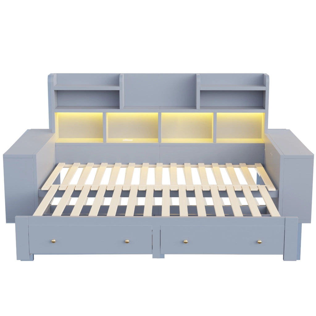 Divano letto estraibile 90x200 cm con vani portaoggetti; LED e prese grigio