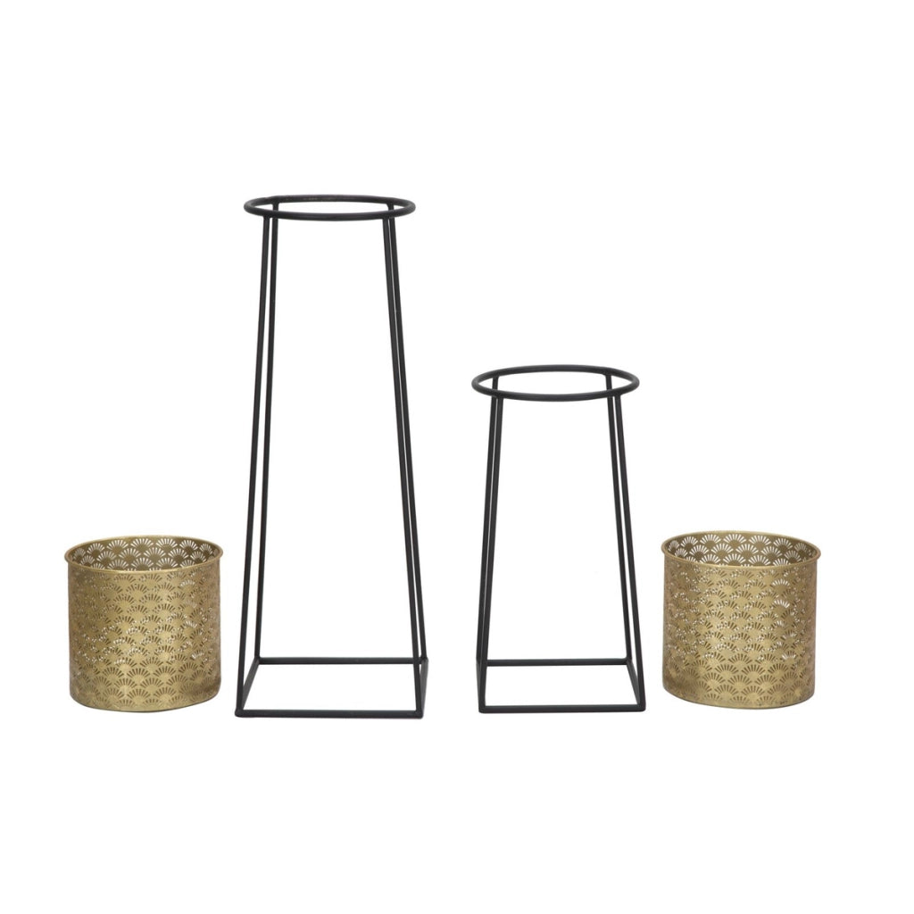 Set di 2 Vasi per Piante VKH392, Oro, Metallo, 26x26x70 cm