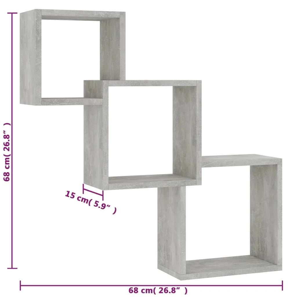 Mensole a Muro | Scaffale Parete | Ripiano a parete Cubiche Grigio Cemento 68x15x68cm Multistrato