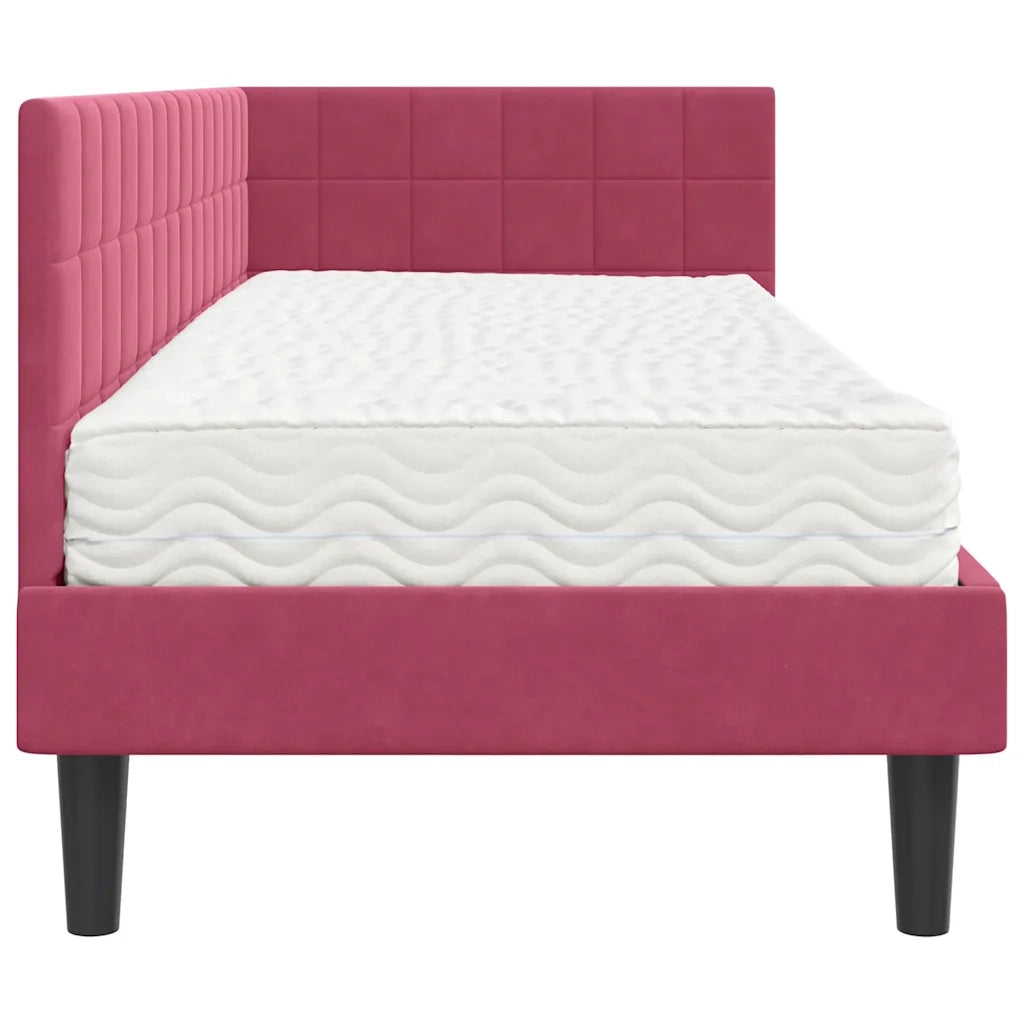 Letto singolo | Letto per adulti | Struttura Letto Angolare con Materasso 2 pcs Verde Velluto