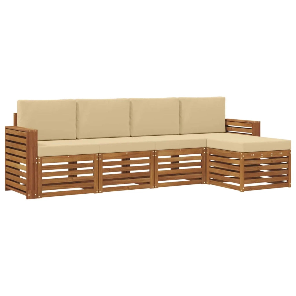 Set divani 5 pcs Naturale e Beige Legno di Acacia Massello 3374658