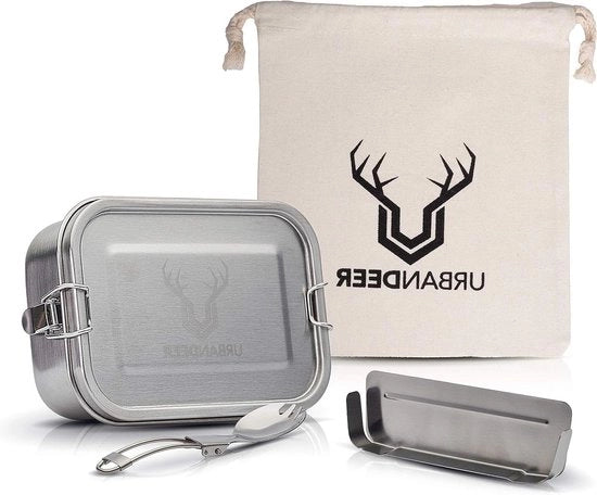Set di contenitori per il pranzo M | 800ml | Brodo in acciaio inox premium - Senza residui - Parete di separazione flessibile - Set di utensili e sacchetto - Senza BPA e plastica - per viaggi, ufficio e scuola - preparazione pasti