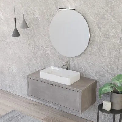 Mobile bagno sospeso 110 cm grigio cemento con lavabo da appoggio e specchio Master