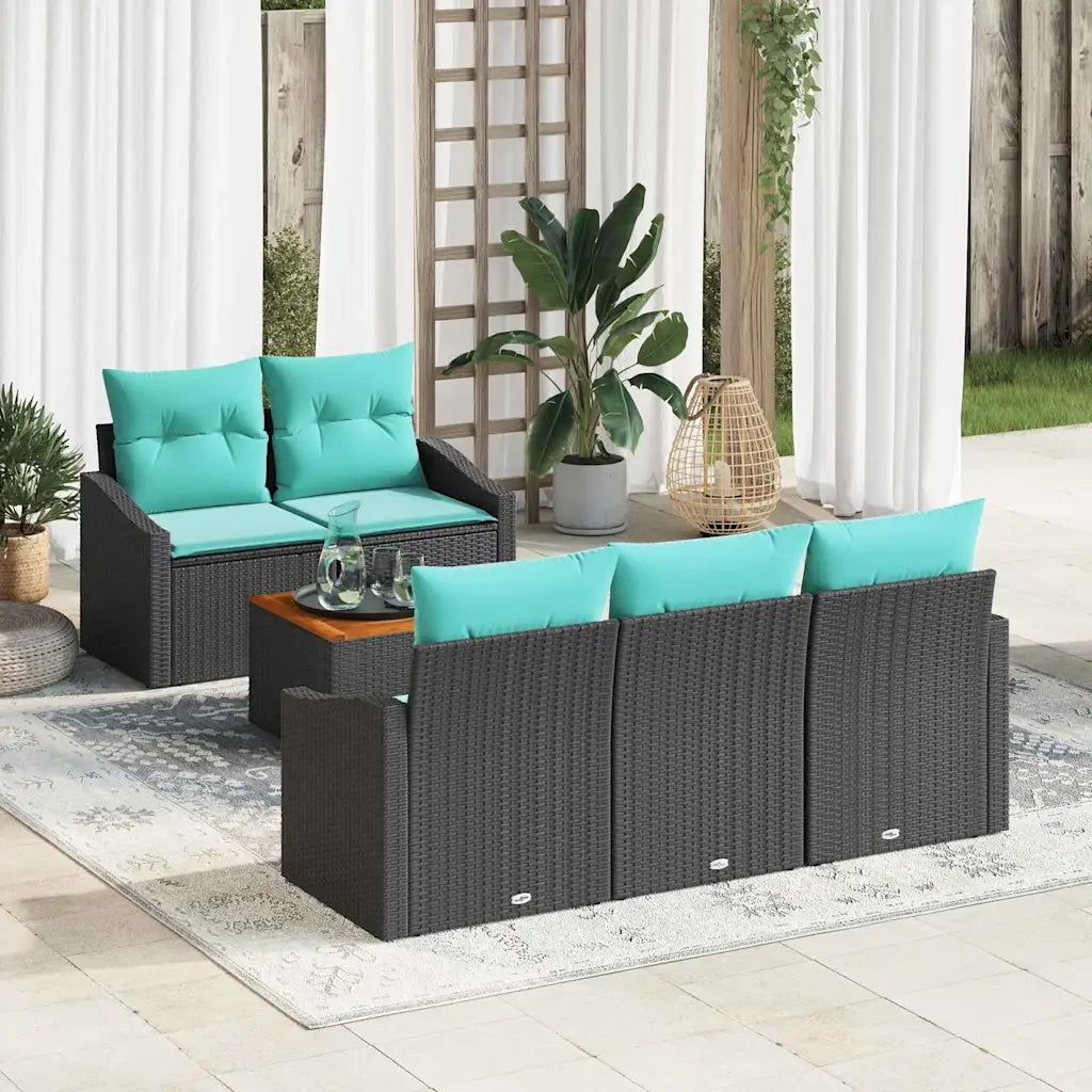 Set Divano da Giardino con cuscino 6 pcs Nero polyrattan