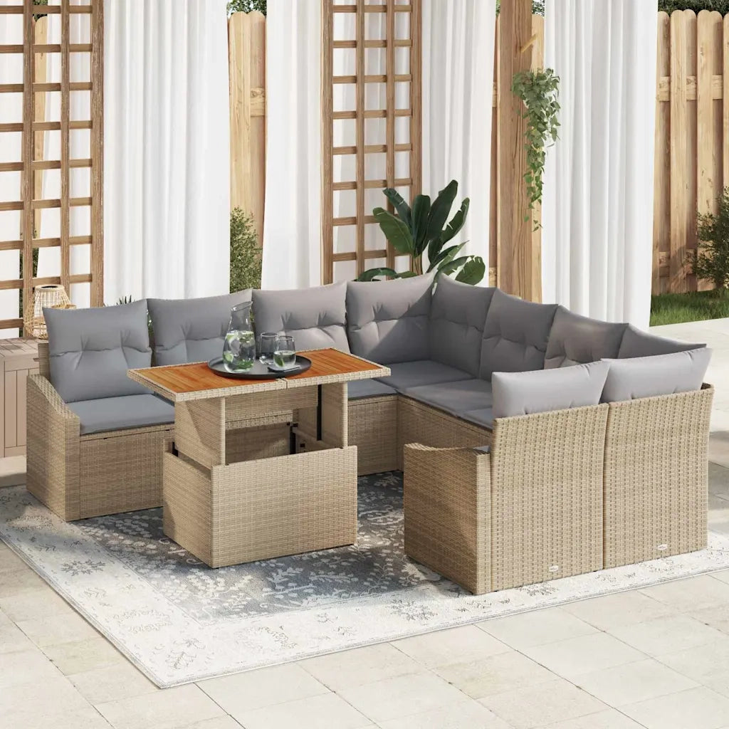 Set Divano da Giardino 9 pcs Beige Poly Rattan 3358555