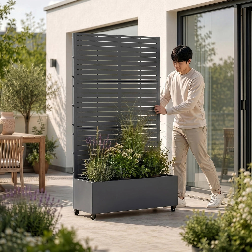Fioriera con Spalliera Nodepp in Acciaio 190 x 120 x 38 cm - Grigio Antracite casa.pro