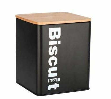 BARATTOLO BISCOTTI IN METALLO CON COPERCHIO IN BAMBOO Nero