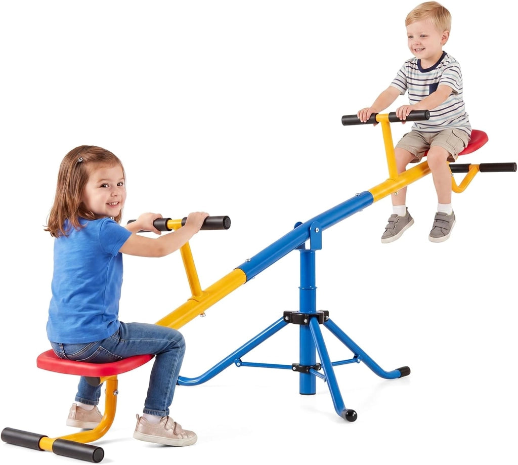 Altalena Basculante per Bambini, Altalena Saliscendi a 360° con Fermo per le Gambe, Altalena Basculante per Esterno Cortile e Parco Giochi, 2 Posti a Sedere