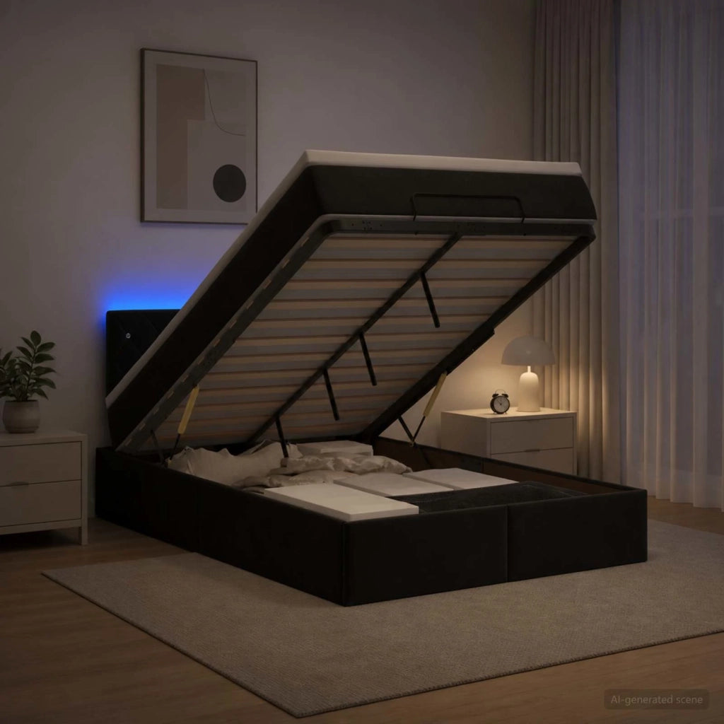 Letto Ottomano con Materasso e LED Nero 120 x 190 cm Velluto 3457055