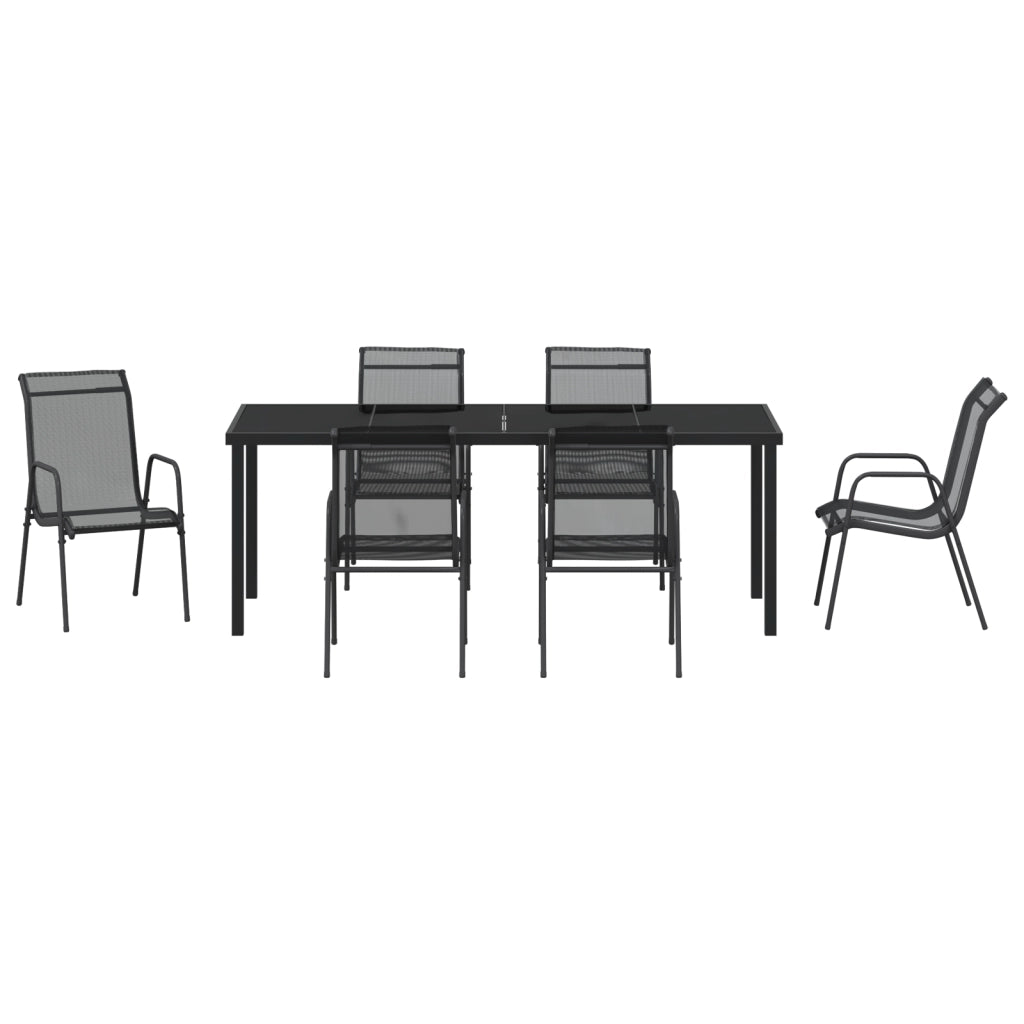 Set da Pranzo da Giardino 7 Pezzi Nero Textilene e Acciaio