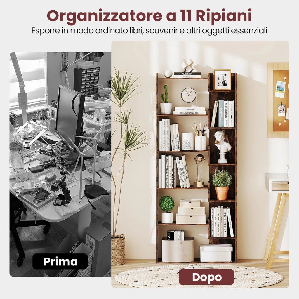 Libreria a 6 Ripiani, Scaffale Alto Salvaspazio in Legno, Libreria Moderna per Studio, Ufficio, Soggiorno e Camera da Letto, 69 x 22 x 163 cm (Marrone)