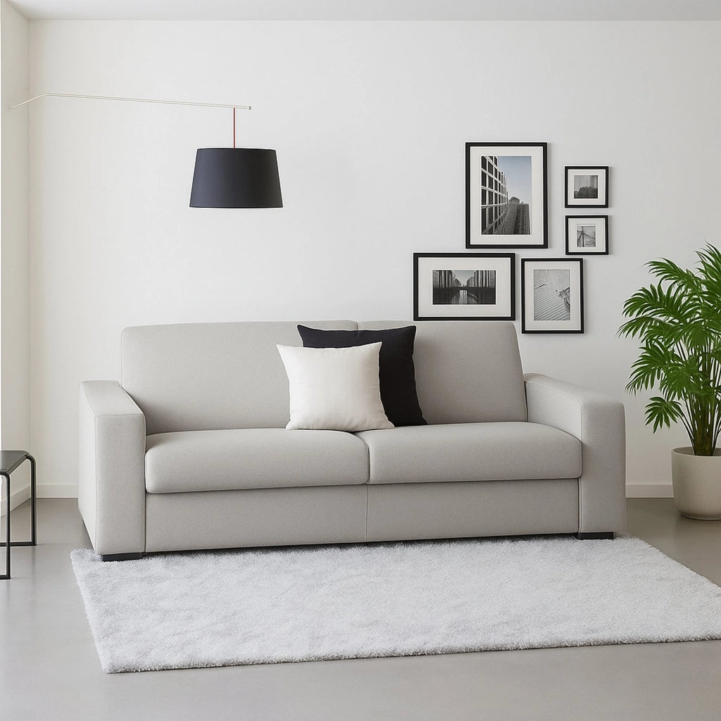 Divano fisso Azier, Divano a 2 posti Large, Made in Italy, SofÒ  Soggiorno in tessuto imbottito, con Braccioli standard, cm 200x95h90, Grigio
