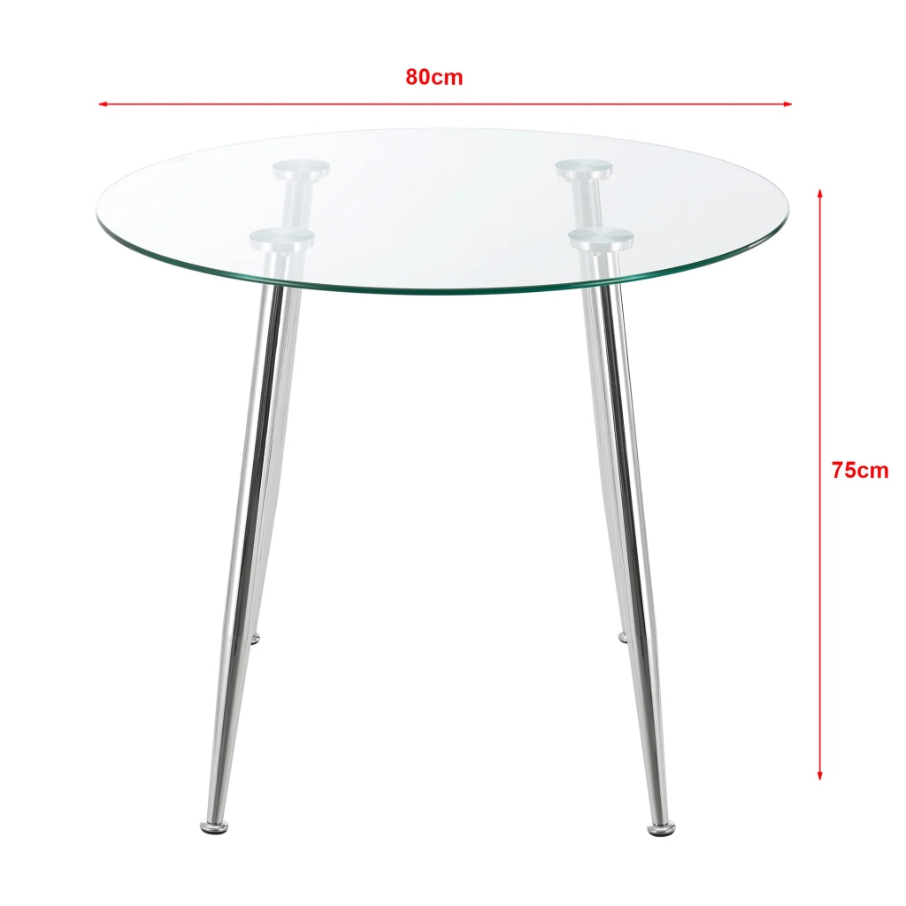 Tavolo da pranzo rotondo con vetro temperato e acciaio 75 x 80 cm cromato trasparente 03_0008704