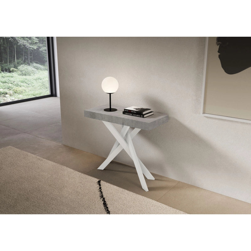 Consolle allungabile 90x40/300 cm Saki telaio Bianche - Cemento
