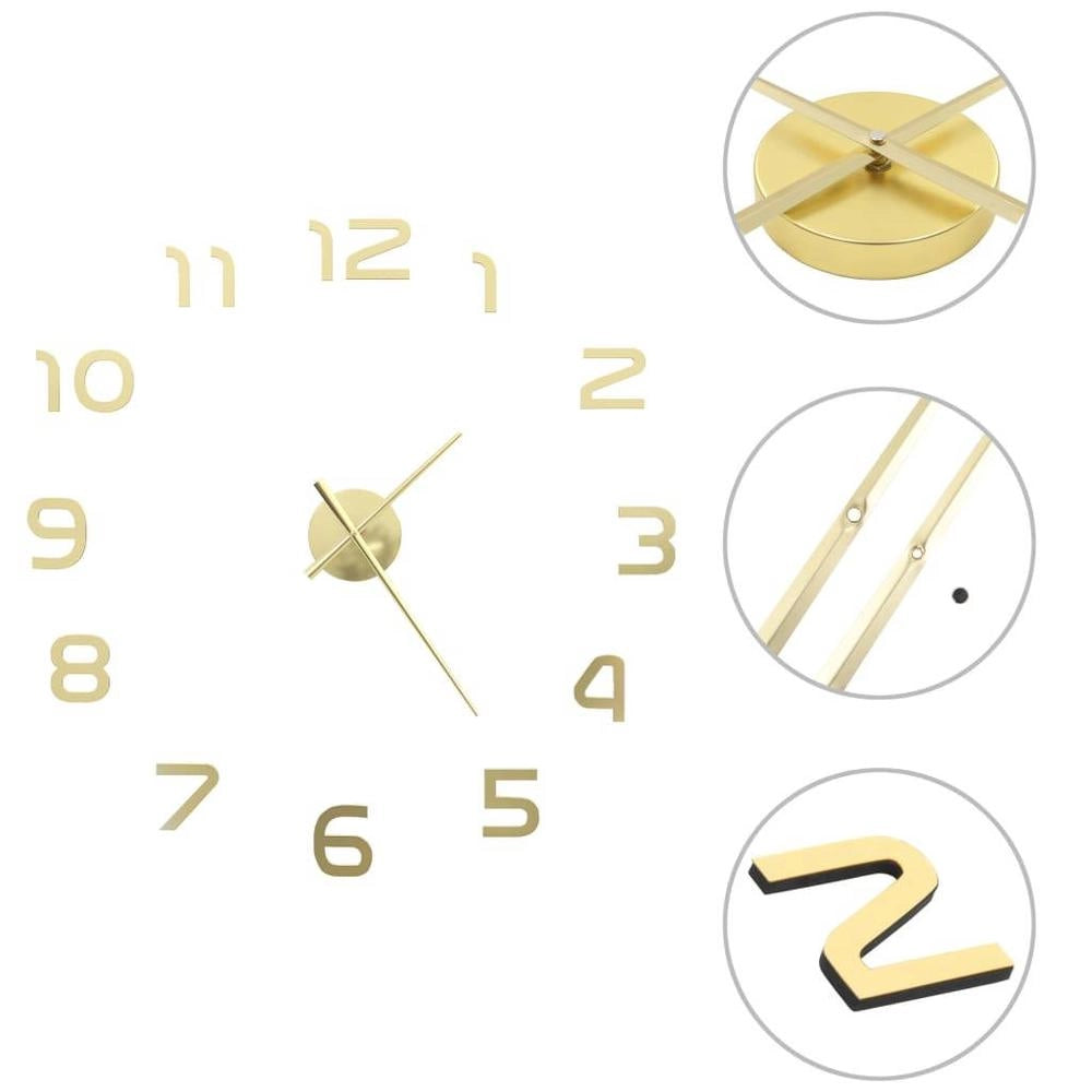 3D Wall Clock, Modern Design, 100 Cm XXL, Golden