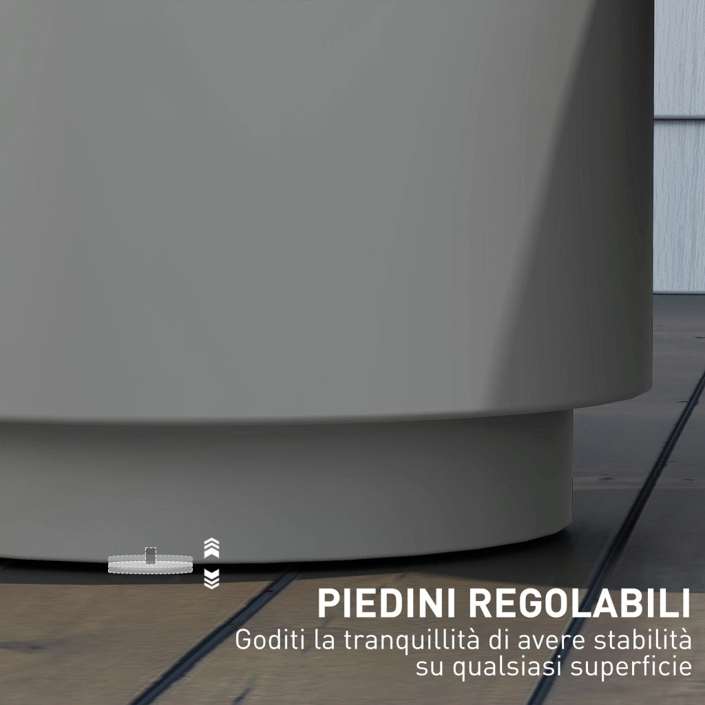 Tavolino Multiuso con Secchiello Ghiaccio e Coperchio, in Cemento e Acciaio Inox, ?37.5x43.5 cm, Grigio Chiaro