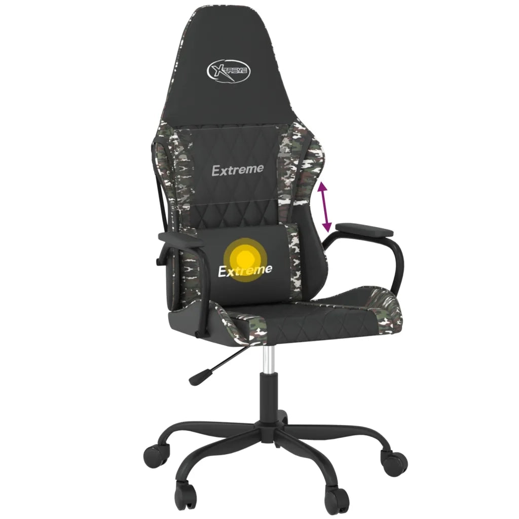 Sedia da Gaming | Sedia da e-sports Massaggiante Nero e Mimetico in Similpelle