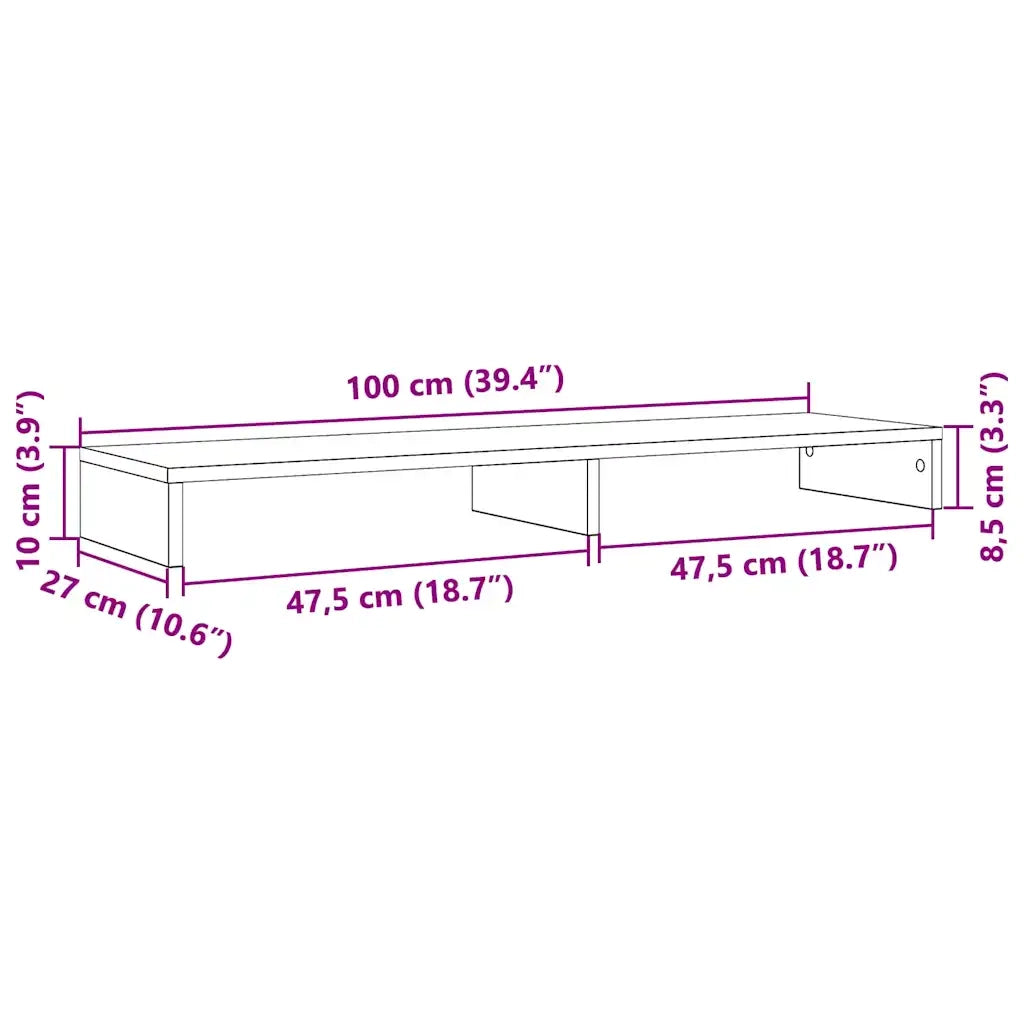 Supporto per Monitor Rovere Nero 100x27x10cm in Legno di Pino 868084