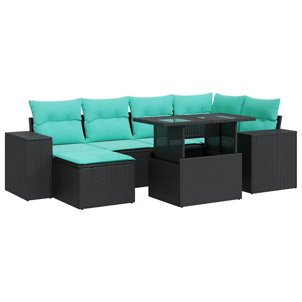 Set Divani da Giardino 9 pz con Cuscini Nero Polyrattan Acacia 3326828